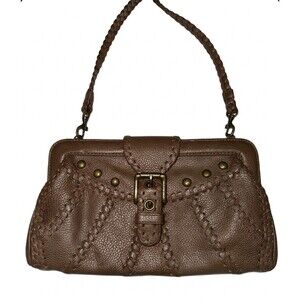 Isabella Fiore Brown Pebbled Leather Crossbody Bag Braided Strap Studded Boho